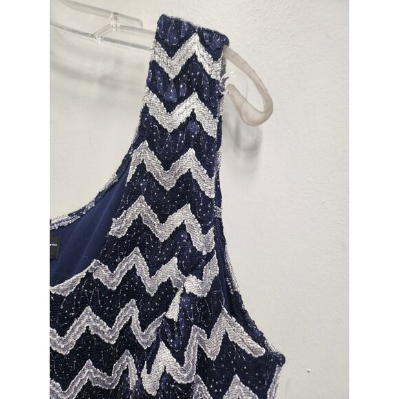 Vintage Cachet Tank Top Womens Size 16W Navy Silver Chevron Metallic Y2K Holiday - Picture 3 of 8
